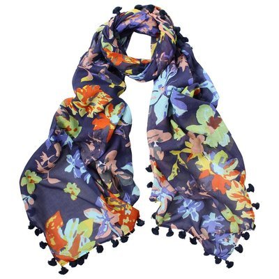 New York Flower Hand Printed Pure Cotton Pom Pom Wrap - last one!