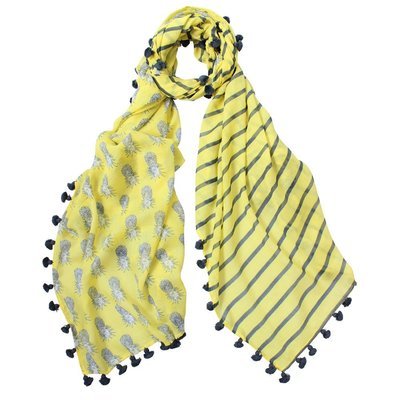 Pineapple Stripe Hand Printed Pure Cotton Pom Poms Scarf Pineapple Stripe Hand Printed Pure Cotton Pom Poms Scarf