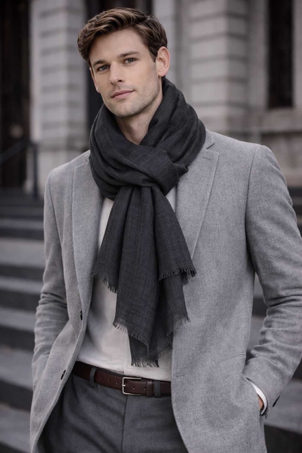 Wool Silk Twill Men's Scarf | DLUX