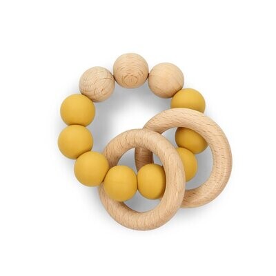 DLUX Baby Jerry Rattle Teether with sustainable beech wood and food-grade silicone.