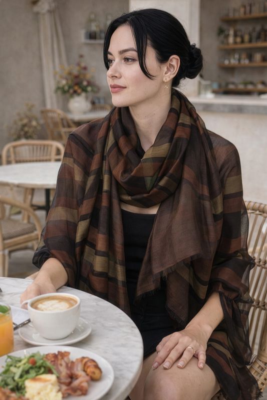 Mae Woven Stripe Wool Silk Scarf