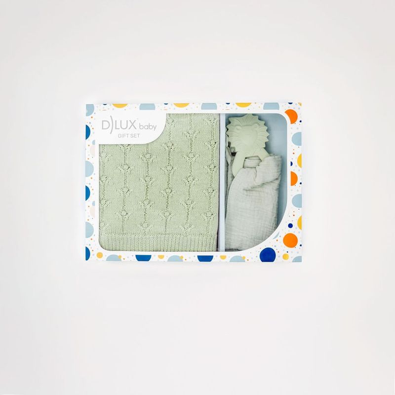 Roar and Cuddle Luxury Baby Gift Set – Mint Bobble Knit Blanket & Lion Teether | Baby Shower Gift