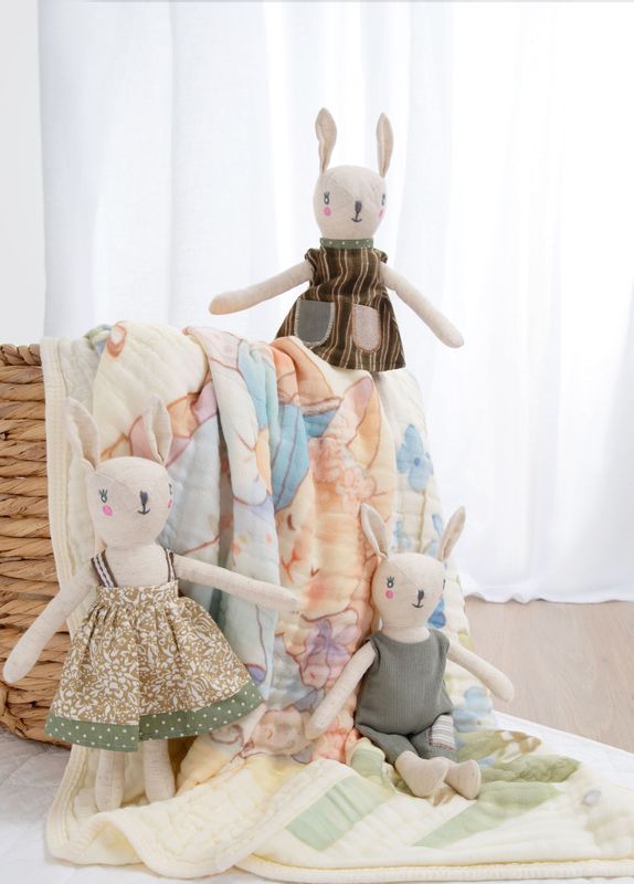 Handmade Bunny Rattle Toy Pack - Adorable Cotton Rabbits Trio Handmade Bunny Rattle Toy Pack - Adorable Cotton Rabbits Trio