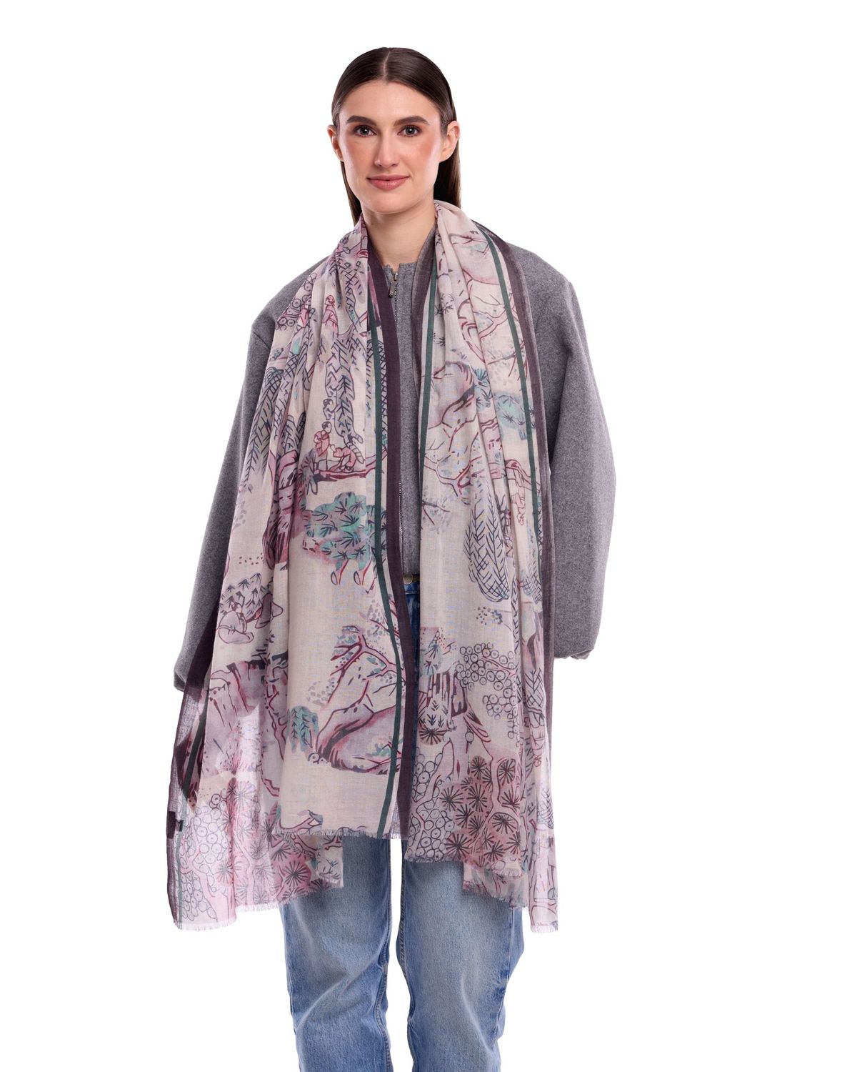Aven Toile-Style Scenic Village Print Wool Silk Cashmere Blend Scarf | DLUX Aven Toile-Style Scenic Village Print Wool Silk Cashmere Blend Scarf | DLUX