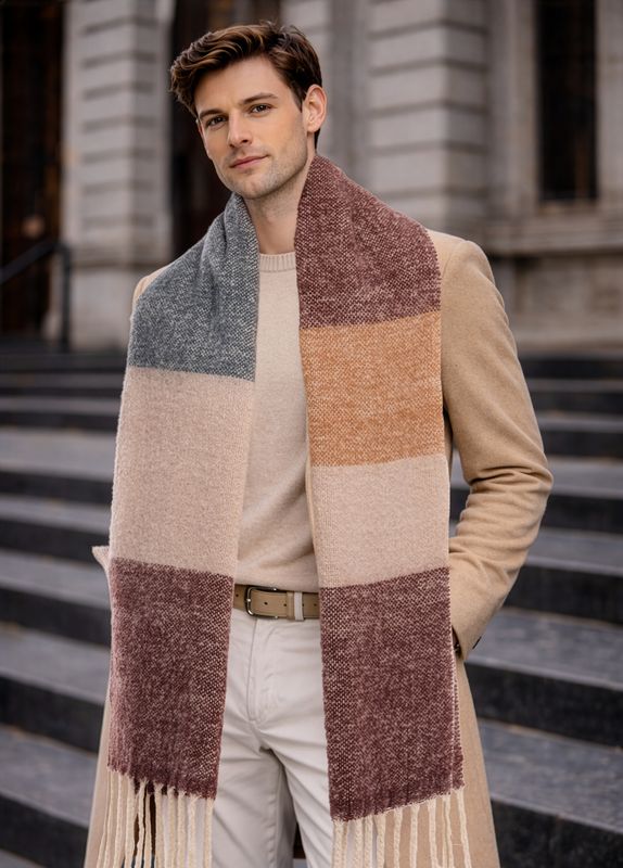 Muse Colour Blocked Chunky Wool Mohair Scarf