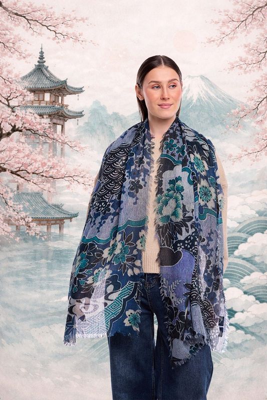 HANA Layered Motifs Design Merino Wool Scarf HANA Layered Motifs Design Merino Wool Scarf