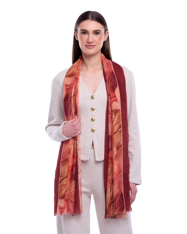 Aura Foliage Print Wool Modal Scarf