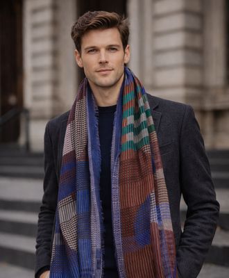 ORBIT Circles & Checks Design Merino Wool Scarf ORBIT Circles & Checks Design Merino Wool Scarf