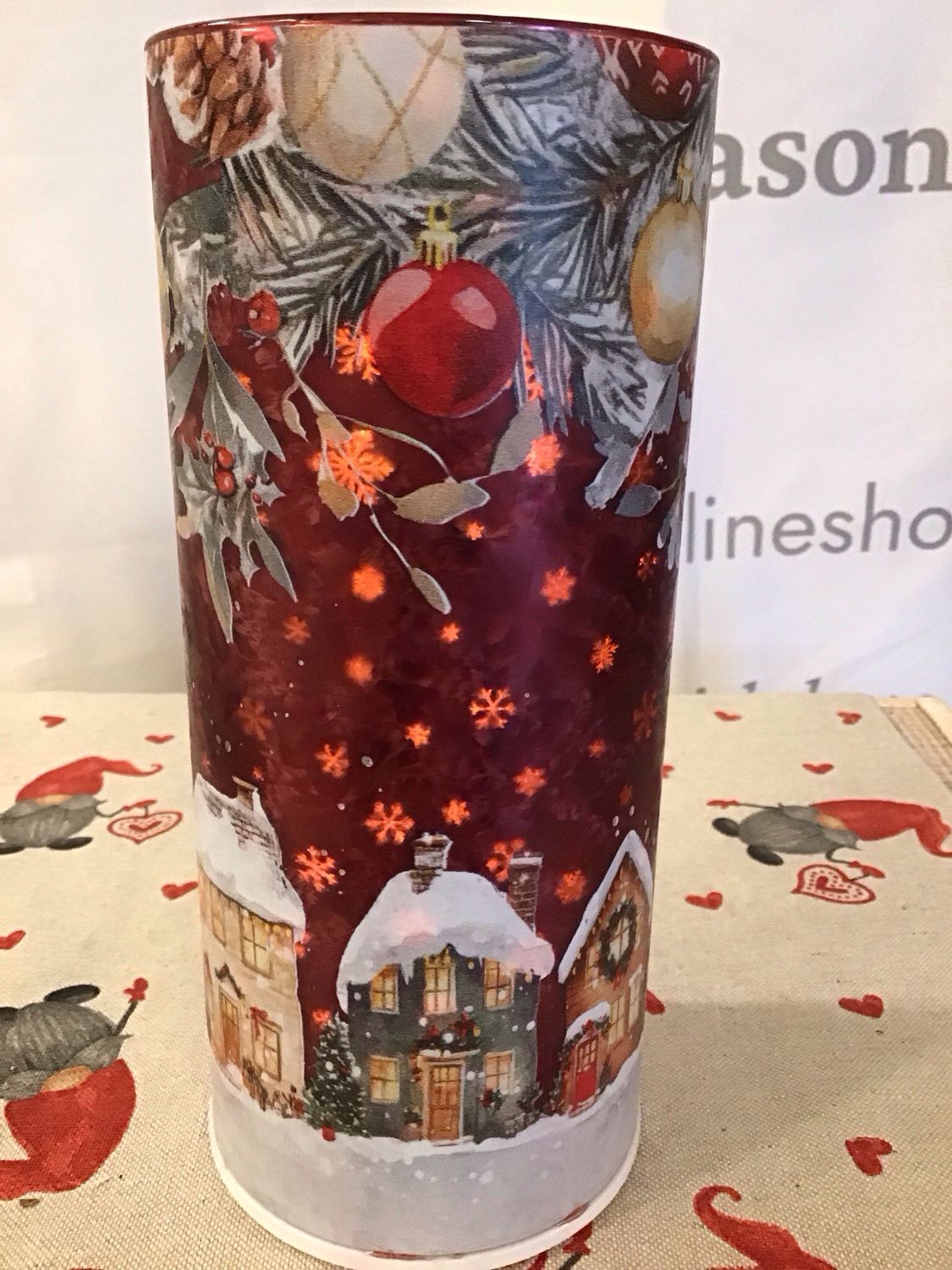 LED Lichtsäule, drehend , rote Winterlandschaft , 9 x21 cm