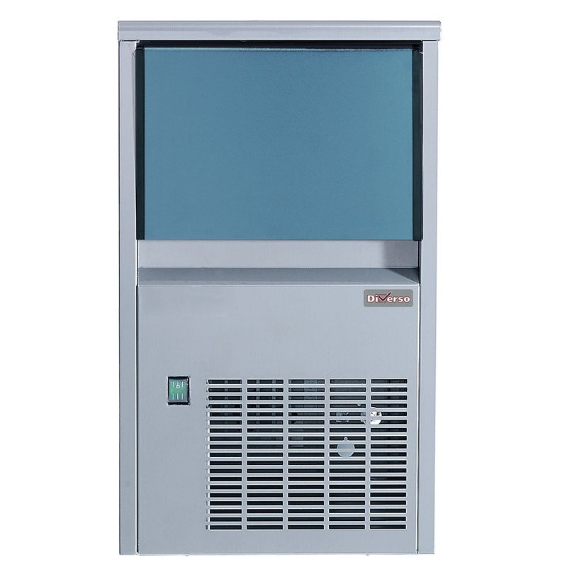 Eiswürfelbereiter 24 kg/24 h – 14 g Voll-Eiswürfel, 6 kg Vorratsbehälter, (B × T × H) 350 × 475 × 595 mm, Edelstahl (R290)