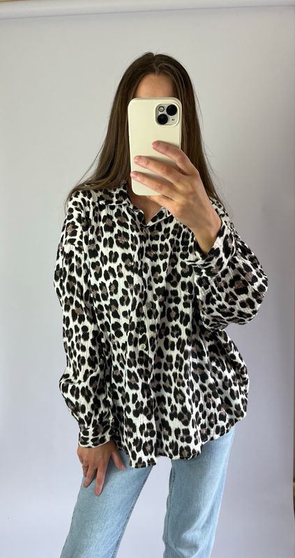 Musselin Bluse im Leo Look medium