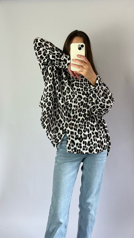 Musselin Bluse im Leo Look medium