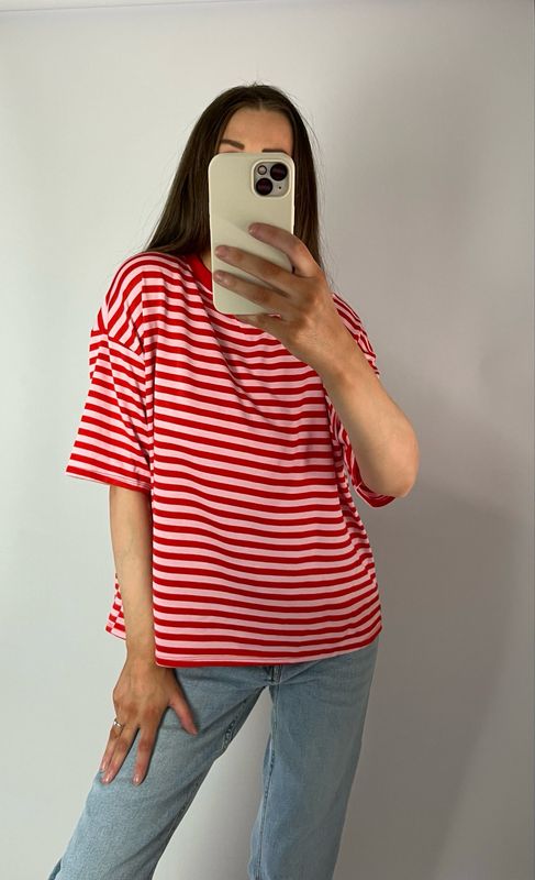 Oversize T-Shirt mit Streifen cherry rose