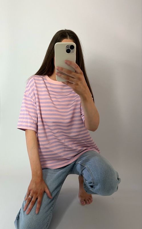 Oversize T-Shirt mit Streifen rose lavender