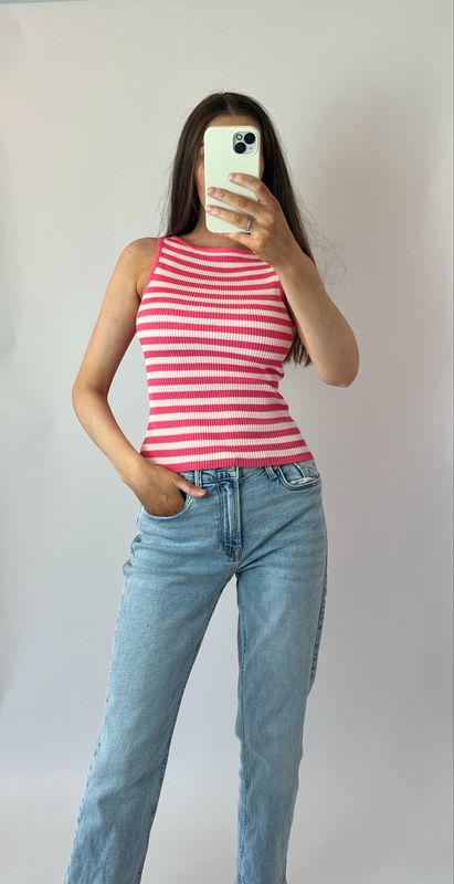 Ripp-Tanktop mit Streifen pink rose