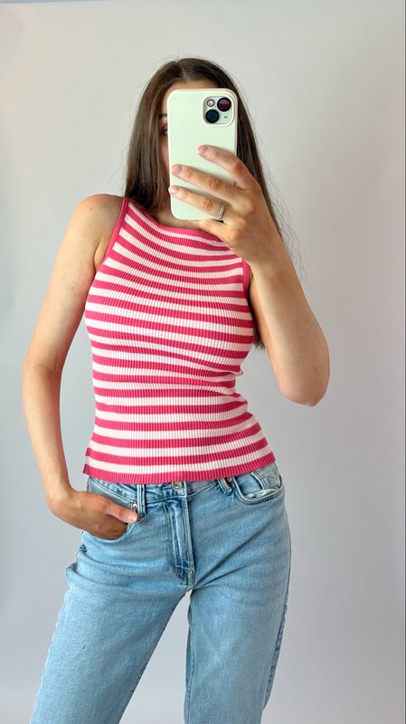 Ripp-Tanktop mit Streifen pink rose