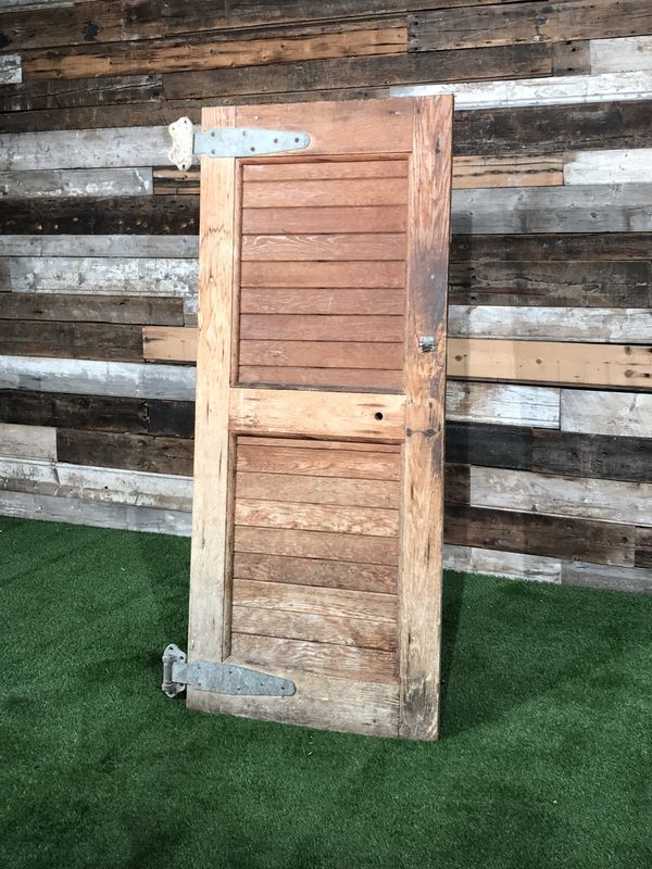Vintage Wooden Walk-In Freezer Cooler Door with Antique Safety Latch