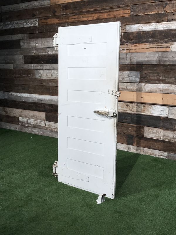 Vintage Wooden Walk-In Freezer Cooler Door with Hardware | Commercial Grade