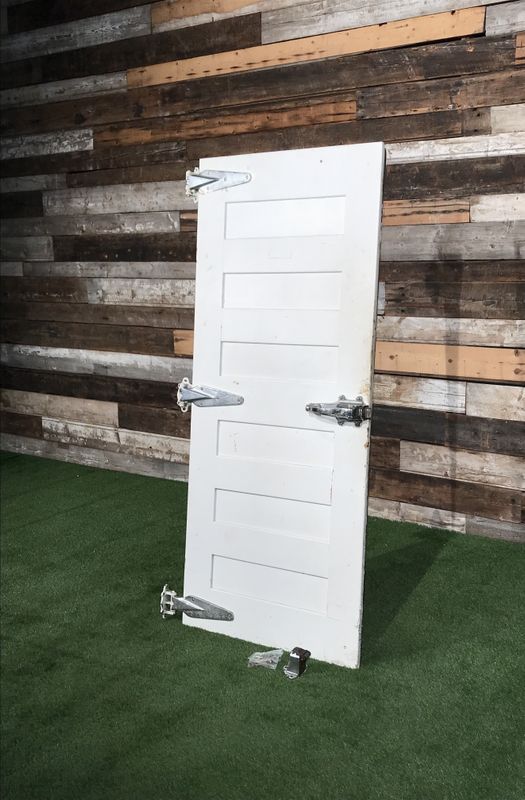 Vintage Wooden Walk-In Freezer Cooler Door with Antique Safety Latch