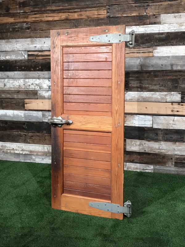 Vintage Wooden Walk-In Freezer Cooler Door with Antique Refrigerator Safety Latch