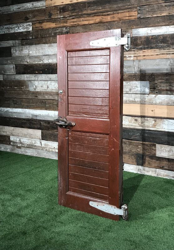 Vintage Wooden Walk-In Freezer Cooler Door with Antique Safety Latch