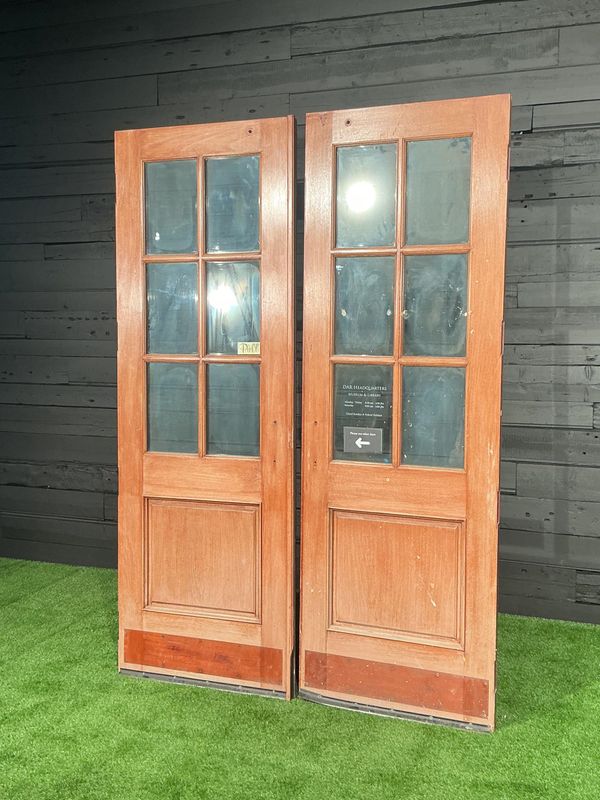 Oversized Solid Mahogany French Doors | Half-Lite 6-Lite Glass | Reclaimed Architectural Doors