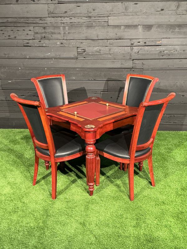 Square Mahogany Game Table with 4 Chairs | Traditional Card