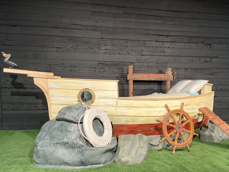 Twin Size Nautical Boat Bed | Children's Wooden Boat Bed with Helm, Porthole & Ladder | 13 Ft.