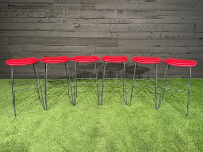 Set of 6 Cappellini Hi Pad Bar Stools by Jasper Morrison | Red Leather Italian Modern Designer Seating