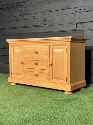 Blonde Wood Block-Style Modern Sideboard Cabinet