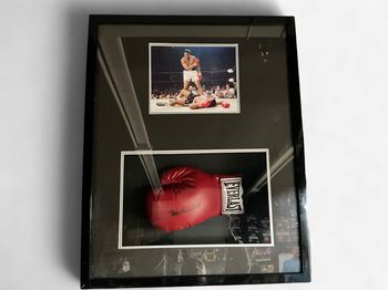 Framed Muhammad Ali & Sonny Liston photo with Autographed Boxing glove  JSA COA