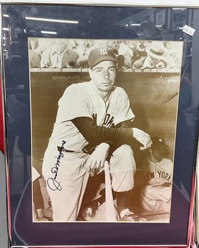 Autographed NY Yankees Joe DiMaggio Large Signature Framed Photo