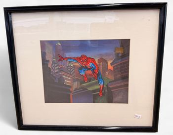 Framed Marvel  Spider-Man artwork with Sepilitho Animation Cel COA