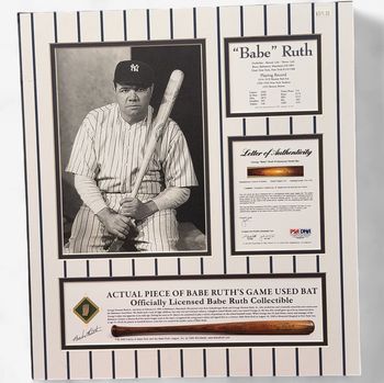 NY Yankees Babe Ruth Custom Matted Game-Used Bat Piece Display PSA COA