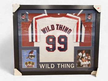 Major League Charlie Sheen Autographed Wild Thing #99 Baseball Jersey Framed with Collage
