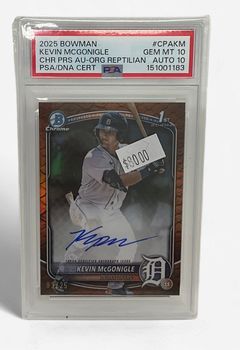 2025 Bowman Chrome #CPAKM Kevin McGonigle GEM MT 10 PSA COA