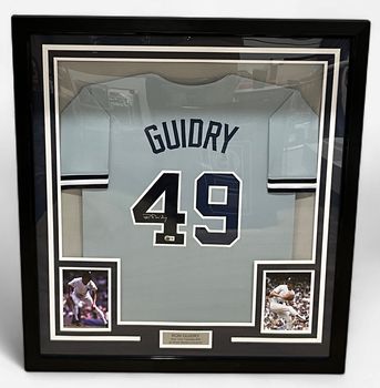 NY Yankees Autographed Ron Guidry Framed Jersey Beckett COA