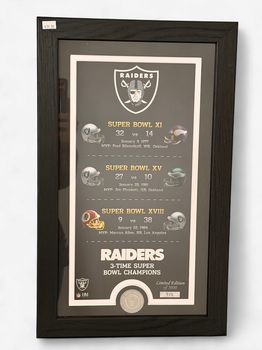Oakland Raiders Framed 3-Time Super Bowl Champions Lmtd Edition 914/5000