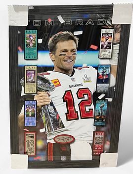 Tampa Bay Buccaneers Tom Brady signed framed print with Super Bowl tickets Tampa Bay Buccaneers Tom Brady signed framed print with Super Bowl tickets