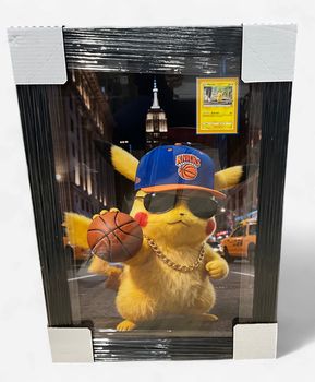 Knicks Pikachu with card framed print
