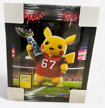 Pikachu in Buccaneers with Pikachu card framed print