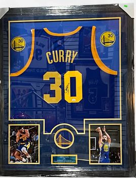 Golden State Warriors Stephen Curry Autographed Framed Jersey W/ photos JSA COA