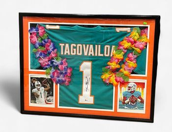 Miami Dolphins Tua Tagovailoa Autographed Jersey w/ photos Beckett COA