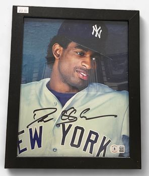 NY Yankees Deion Sanders Autographed Framed Photo Beckett COA