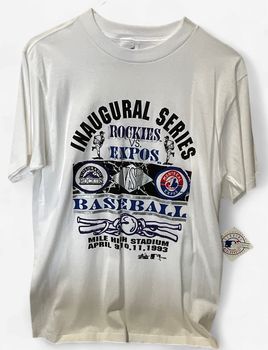 Vintage Rockies vs. Expos Inaugural Series White T-shirt Sz M