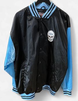 Vintage Black/Light Blue Stone Cold Satin Jacket Sz L