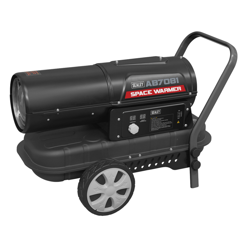 Sealey Space Warmer® Paraffin/Kerosene/Diesel Heater 70,000Btu/hr with Wheels AND Thermostat.