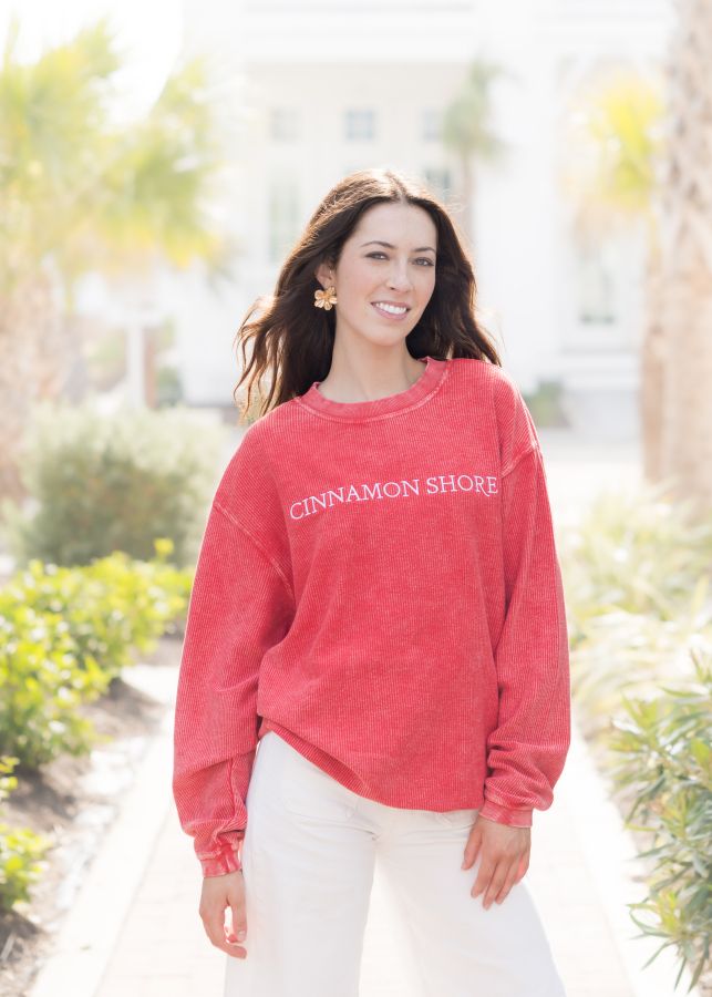 Cinnamon Shore Red Corded Pullover, Size: Small