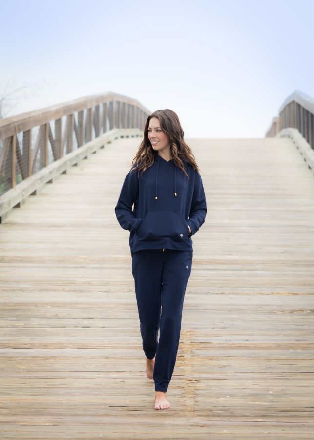 Helen Jon Navy Embroidered Luxe Jogger, Size: X-Small
