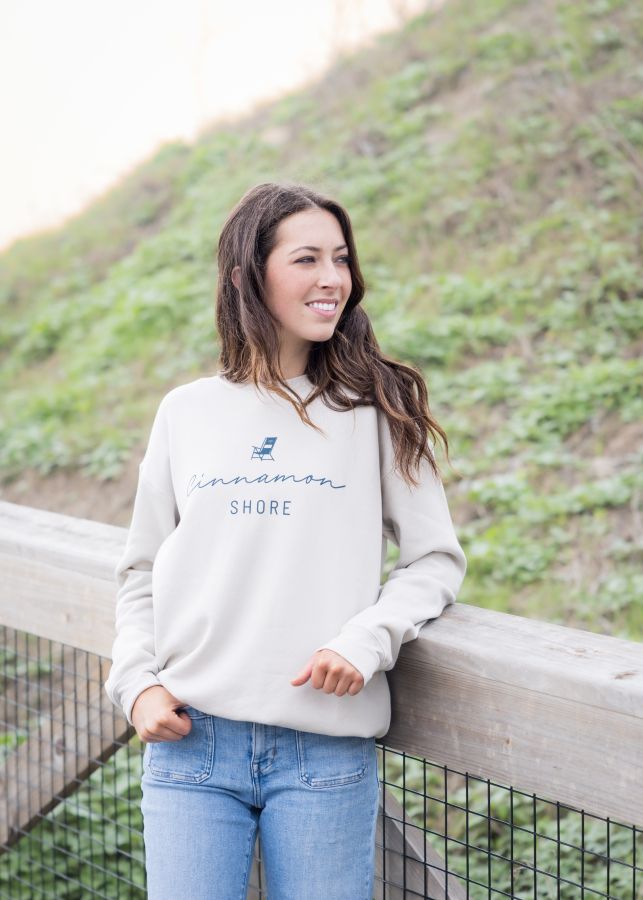 Sand Adult Cinnamon Shore Script Sweatshirt